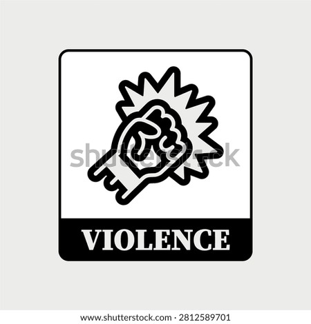 violence warning sign vector icon with punching fist symbol on solid white background