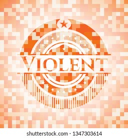 Violent abstract emblem, orange mosaic background