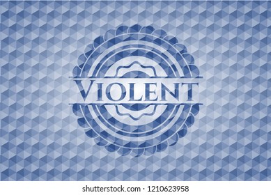 Violent blue badge with geometric background.