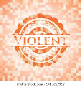 Violent orange tile background illustration. Square geometric mosaic seamless pattern with emblem inside.