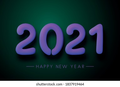 Violet 2021 balloon sign on dark green background. Happy New Year sign. Vector holiday illustration.