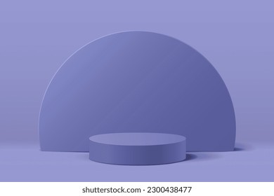 Escena mínima abstracta violeta 3D para el fondo de la presentación del producto de la parodia, podio de cilindro violeta para el producto de visualización y forma semicircular detrás, ilustración vectorial