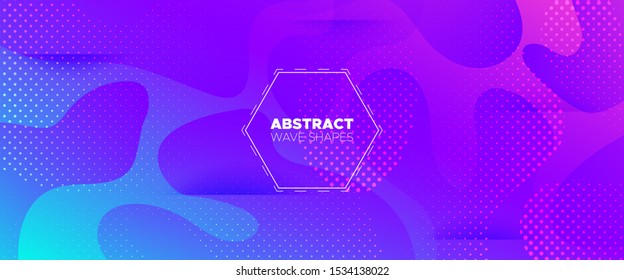 Violet 3d Fluid Banner. Gradient Background. Minimal Pattern. Blue Dynamic Waves. Abstract Poster. Dotted Futuristic Gradient. Pink Minimal Design. Neon Wave Brochure. Movement Illustration.