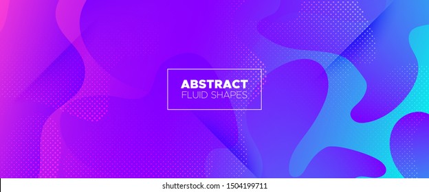 Violet 3d Fluid Shapes. Futuristic Gradient. Minimal Pattern. Light Dynamic Waves. 3d Fluid Banner. Purple Movement Illustration. Neon Minimal Concept. Blue Wave Brochure. Gradient Background.