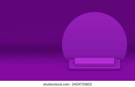 Violett 3d quadratisches Podium Podest Promo Display für Produktpräsentation realistische Vektorillustration. Lila Werbung Display geometrische Showroom Innenraum runde Wand Hintergrund