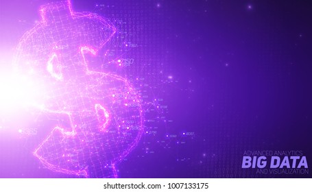 Violet Abstract 3D Big Data Visualization With Dollar Symbol. Intricate Financial Data Threads Analysis. Business Analytics Representation. Futuristic Infographics Aesthetic Design. Finance Concept