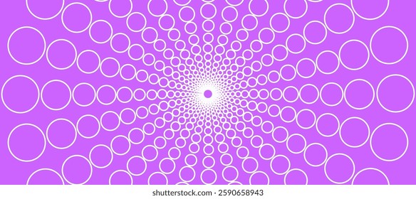 Violet abstract background with white circles in the form of rays