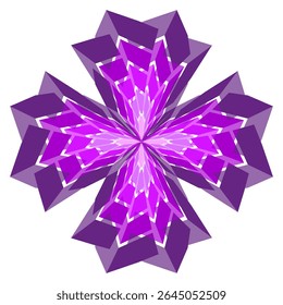 Violet abstract bloom. Symmetric petal shape. Vector geometric mandala. Radiant flower design.