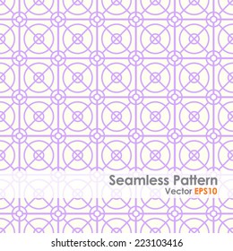 Violet Abstract circle and square and hexagon seamless pattern on pastel background. Modern line and circle pattern for graphic design.