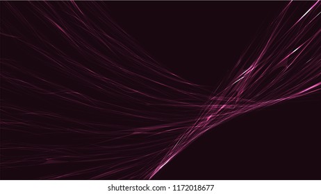 Violet abstract digital high-tech magical cosmic energy electric bright glowing light texture background of strips, energetic lines, threads intertwined together and copy space. Vector.
