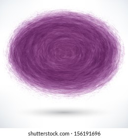 Violet abstract ellipse shape with gray drop shadow on white background. Drawing created in ink sketch handmade technique. Vector illustration clip-art design element 10 eps