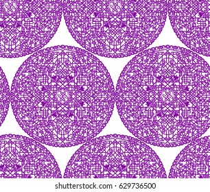 Violet  abstract mandala background, square geometric pattern with ornate frame. Fabric print, vector illustration.