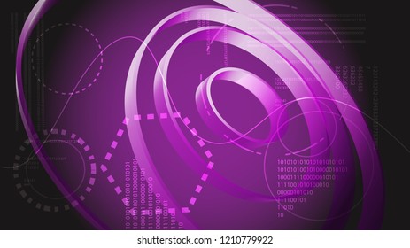 Violet abstract modern energy technology digital HUD display elements from a future circular texture virtual interface space magic. The background. Vector illustration.