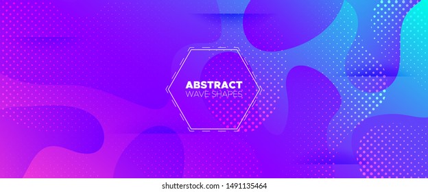 Violet Abstract Shapes. Geometric Background. Minimal Pattern. Neon Flow Brochure. 3d Fluid Banner. Bright Movement Illustration. Light Minimal Design. Pink Wave Brochure. Gradient Background.