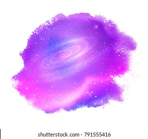 Violet abstract vector grunge watercolor stain with glowing outer space inside.