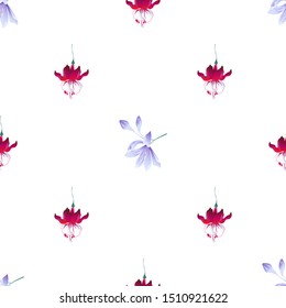 Violet Agapanthus Lily. Red Fuchsia. Vector illustration. Seamless background pattern. Floral botanical flower. Wild leaf wildflower isolated. Exotic tropical hawaiian jungle. Fabric wallpaper print.