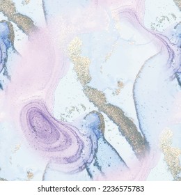 Violet Alcohol Ink Marble. Gold Art Paint. Blue Seamless Watercolor. Geode Vector Texture. Purple Water Color Watercolor. Marble Pink Vector Ink. Lilac Marble Ink Background. Modern Seamless Template