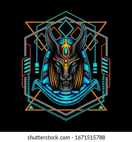 Violet Anubis with Geometry Ornament for merchandise, apparel or other with geometry ornament