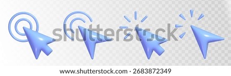 Violet arrow pointer set. Collection of UI elements, 3d mouse cursor icon