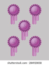 violet award ribbons with numbers one, two, three, four and six, vector illustration