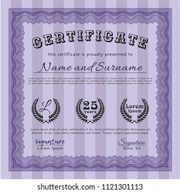 Violet Awesome Certificate template. With background. Vector illustration. Elegant design. 