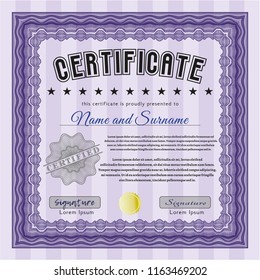 Violet Awesome Certificate template. With background. Good design. Customizable, Easy to edit and change colors. 