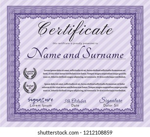 Violet Awesome Certificate template. With background. Customizable, Easy to edit and change colors. Modern design. 