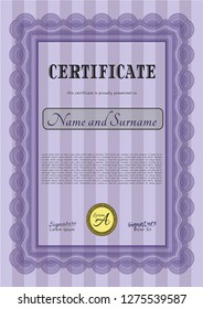 Violet Awesome Certificate template. With background. Modern design. Customizable, Easy to edit and change colors. 