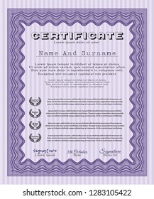 Violet Awesome Certificate template. With background. Beauty design. Detailed. 