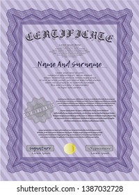 Violet Awesome Certificate template. With background. Money design. Vector illustration. 