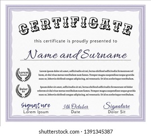 Violet Awesome Certificate template. With background. Beauty design. Customizable, Easy to edit and change colors. 