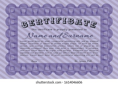 Violet Awesome Certificate template. With background. Customizable, Easy to edit and change colors. Perfect design. 