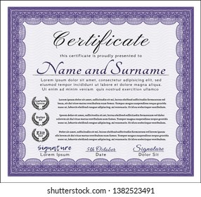 Violet Awesome Certificate template. Beauty design. Complex background. Customizable, Easy to edit and change colors. 
