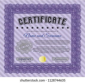 Violet Awesome Certificate template. With complex linear background. Detailed. Modern design. 