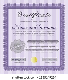 Violet Awesome Certificate template. With complex background. Customizable, Easy to edit and change colors. Good design. 
