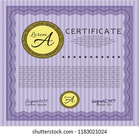 Violet Awesome Certificate template. With complex background. Retro design. Detailed. 