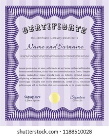 Violet Awesome Certificate template. Complex background. Superior design. Customizable, Easy to edit and change colors. 