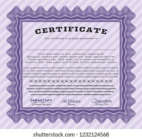 Violet Awesome Certificate template. Complex background. Cordial design. Vector illustration. 