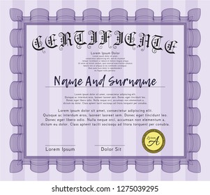 Violet Awesome Certificate template. With complex background. Detailed. Elegant design. 