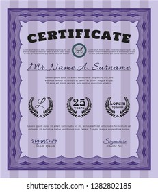 Violet Awesome Certificate template. Complex background. Sophisticated design. Detailed. 
