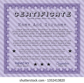 Violet Awesome Certificate template. With complex background. Vector illustration. Beauty design. 