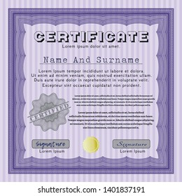 Violet Awesome Certificate template. With complex background. Money Pattern design. Detailed. 