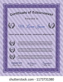 Violet Awesome Certificate template. Cordial design. Customizable, Easy to edit and change colors. Complex background. 