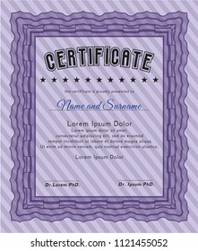 Violet Awesome Certificate template. Customizable, Easy to edit and change colors. With background. Money Pattern. 