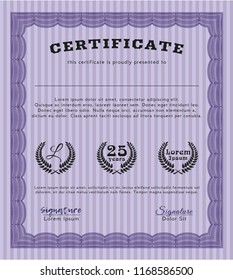 Violet Awesome Certificate template. Customizable, Easy to edit and change colors. With guilloche pattern. Elegant design. 