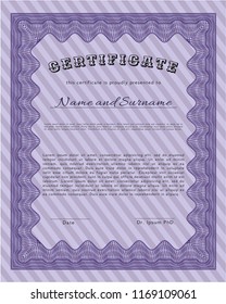 Violet Awesome Certificate template. Customizable, Easy to edit and change colors. With complex background. Elegant design. 