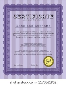 Violet Awesome Certificate template. Customizable, Easy to edit and change colors. With quality background. Perfect design. 