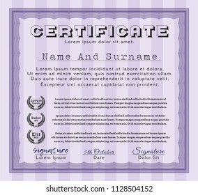 Violet Awesome Certificate template. Detailed. With great quality guilloche pattern. Superior design. 