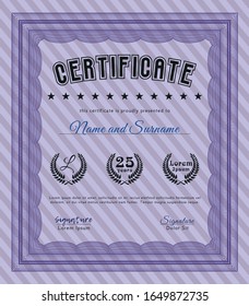 Violet Awesome Certificate template. Detailed. With guilloche pattern and background. Money Pattern design. 