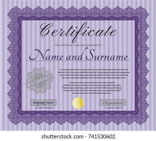 Violet Awesome Certificate template. Easy to print. Vector illustration. Nice design. 
